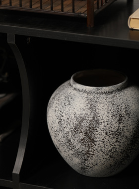 景德镇复古新中式陶瓷花瓶侘寂风做旧粗陶花器家居玄关电视柜摆件