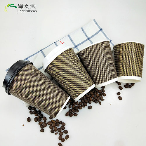 包邮一次性加厚纸杯8oz/16oz咖啡热饮防烫小布格瓦楞纸杯子100套 - 图1