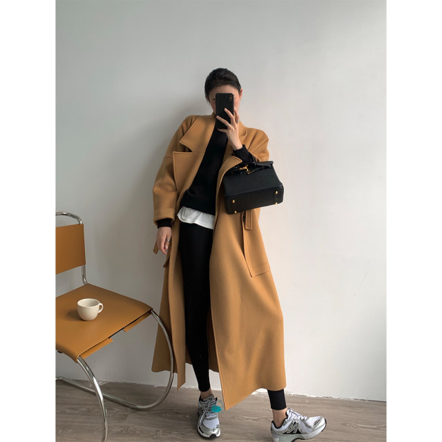 HONORE古月 王炸款/高定系列双面羊绒大衣 驼色宽松长款毛呢外套