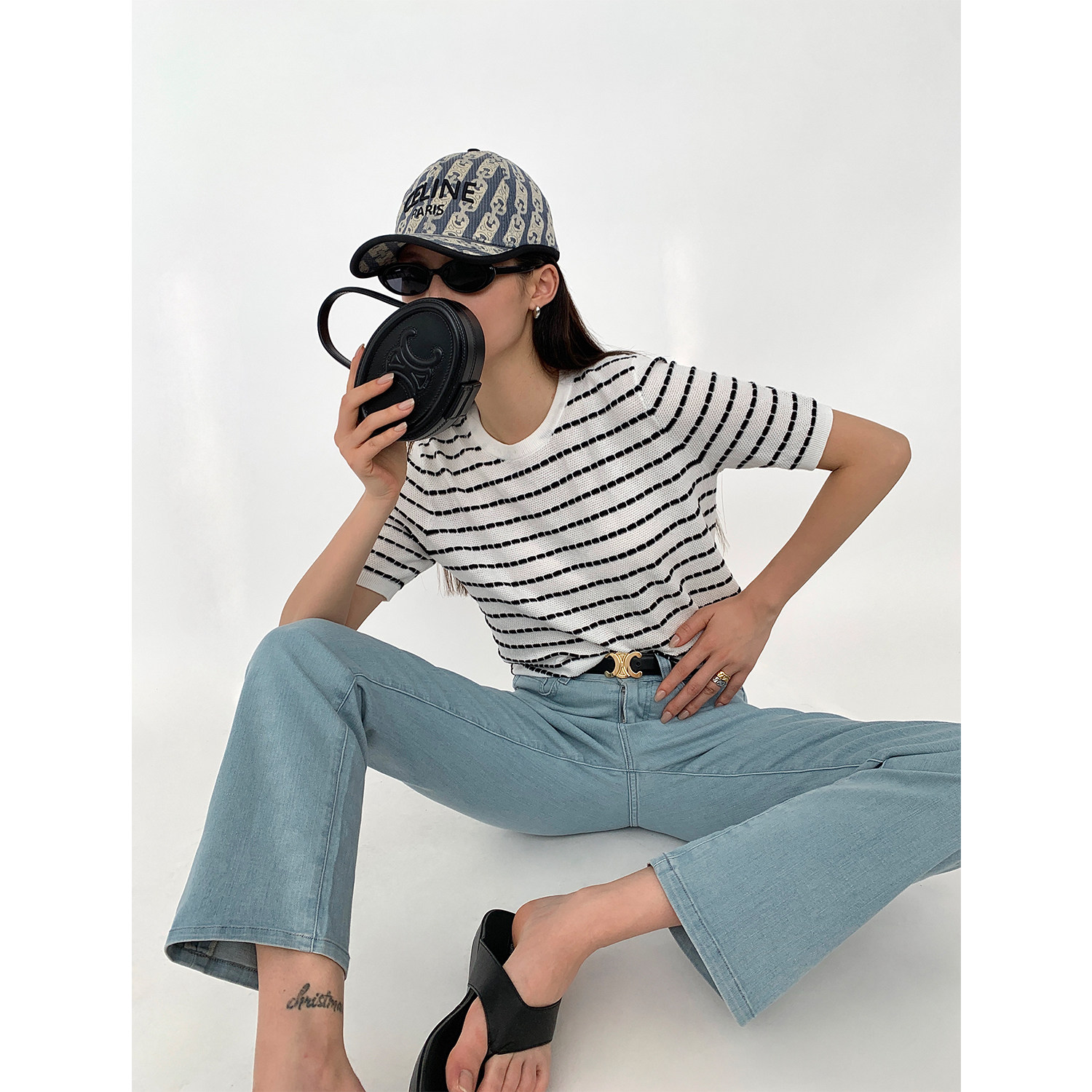 honore古月 法式革调 复古时尚薄款牛仔裤2022新款高腰显瘦直筒裤