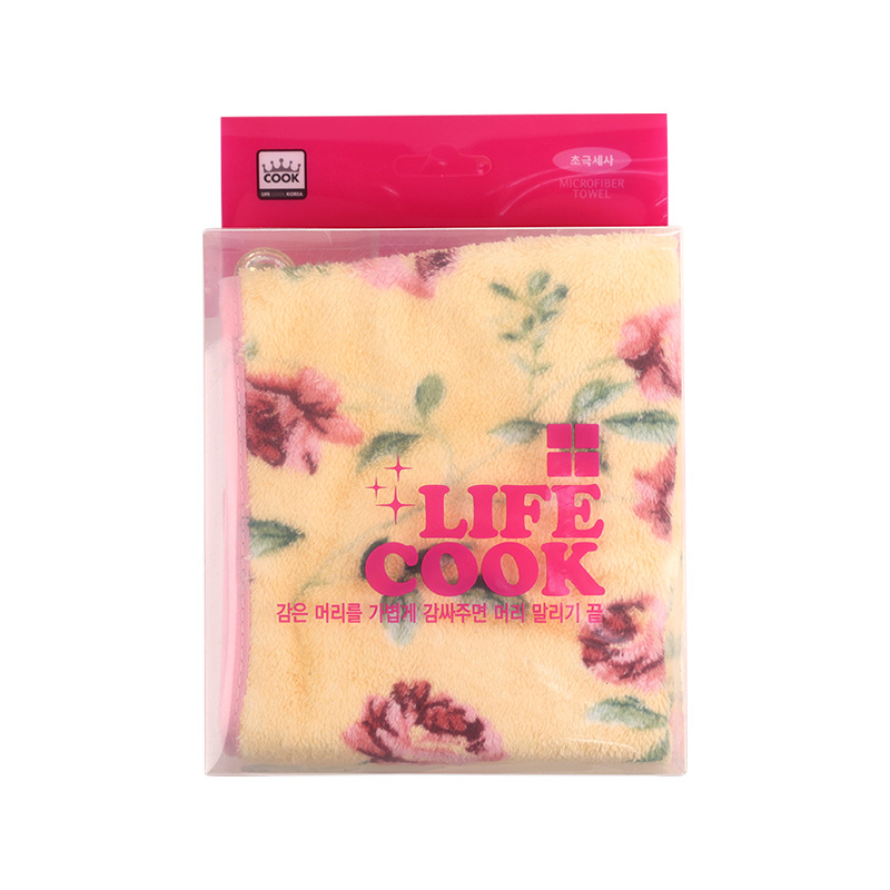 韩国进口 玫瑰花图案 珊瑚绒加厚干发帽裹头巾干发巾长绒7倍吸水 - 图3