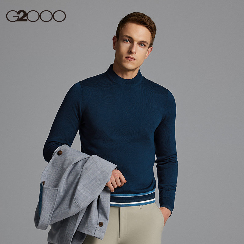 【纯羊毛】G2000男装商场同款2025春秋保暖撞色条纹百搭针织衫,淘宝优惠券,粉丝福利购,淘宝优惠卷