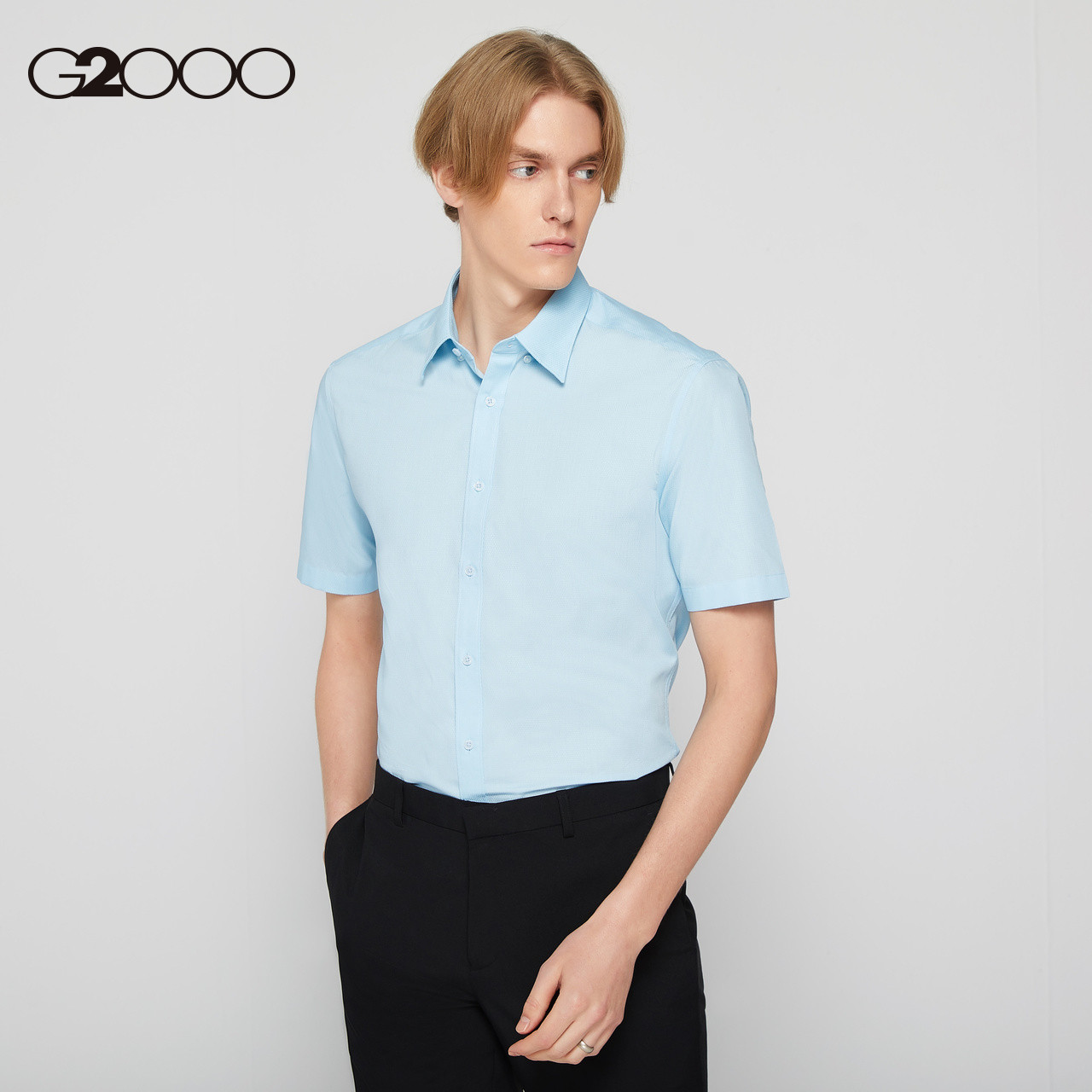 g2000男装修身尖领cvc短袖衬衫 G2000衬衫