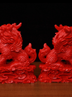 天然原矿朱砂招财纳福麒麟摆件红砂火麒麟客厅镇宅工艺品麒麟送子