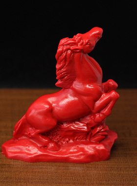 中式朱砂卡通小马桌面摆件红马