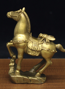 纯铜生肖马桌面小摆件苍蝇谐音常赢马上赢吉祥祝福书房客厅摆设品