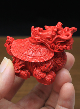 天然朱砂吉祥物龙龟金蟾小摆件