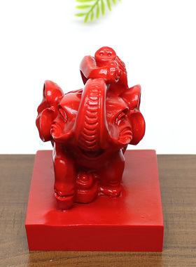 中式复古风红色朱砂大象吉象吉祥如意摆件客厅玄关书房桌面装饰品