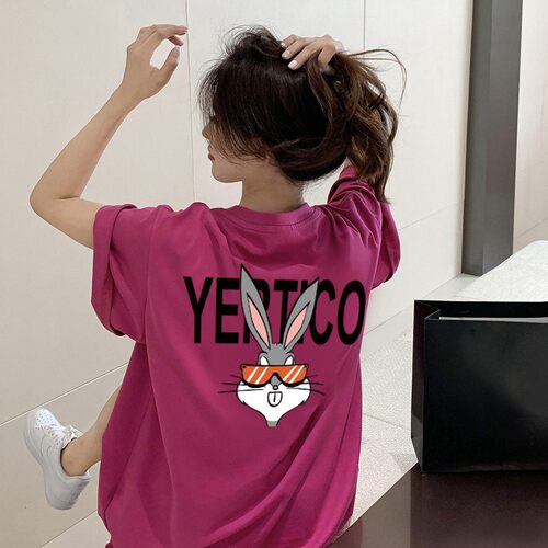 100%纯棉带胸垫短袖睡衣女夏季超拽酷女孩黑色T恤单上衣免穿内衣 - 图0
