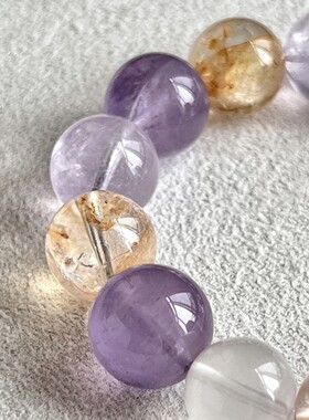 【普罗旺斯】14mm多宝水晶手串大珠子黄胶花紫水晶设计款水晶手链