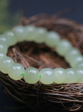 天然和田玉晴水老型珠手串青海料冰料素圈纯色玉石手链直播