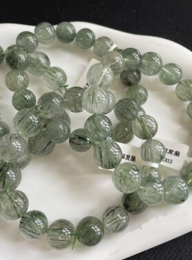 精品绿发晶水晶手串圆珠细发冰透绿发晶散珠DIY手链招财转运手链