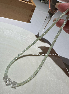 辣椒派原创设计青提气泡冰块天然高净度白水晶串珠项链女 深海贝