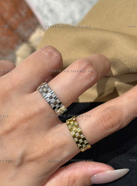 辣椒派不掉色表带棋盘格镶钻戒女 松弛氛围感欧美中性 轻奢指环