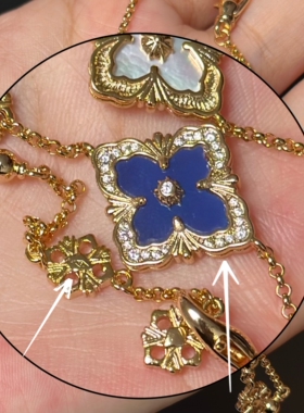 辣椒派 浅金布布蓝玛瑙镶钻手链女 单花小号项链意式轻奢老钱风