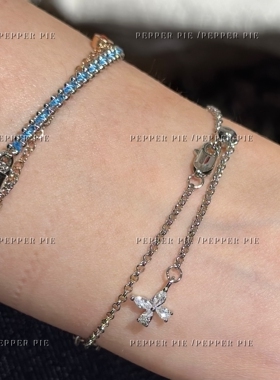 辣椒派 满钻蝴蝶精致抽拉式手链女 精工底托爪镶铜镀白金轻奢