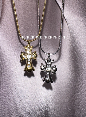 辣椒派 不掉色鸢尾花纹十字架克克锁骨链 miu系女孩甜酷朋克 礼物