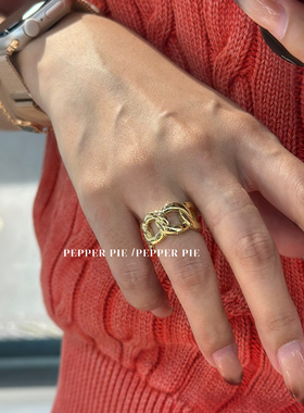 辣椒派 可水洗立体链条极简小众戒指女 闭口钛钢18K金气质欧美ins