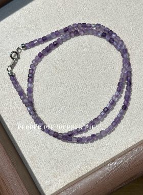 辣椒派 春夏天然能量紫水晶项链女 925纯银小众T方冰糖切细闪礼物