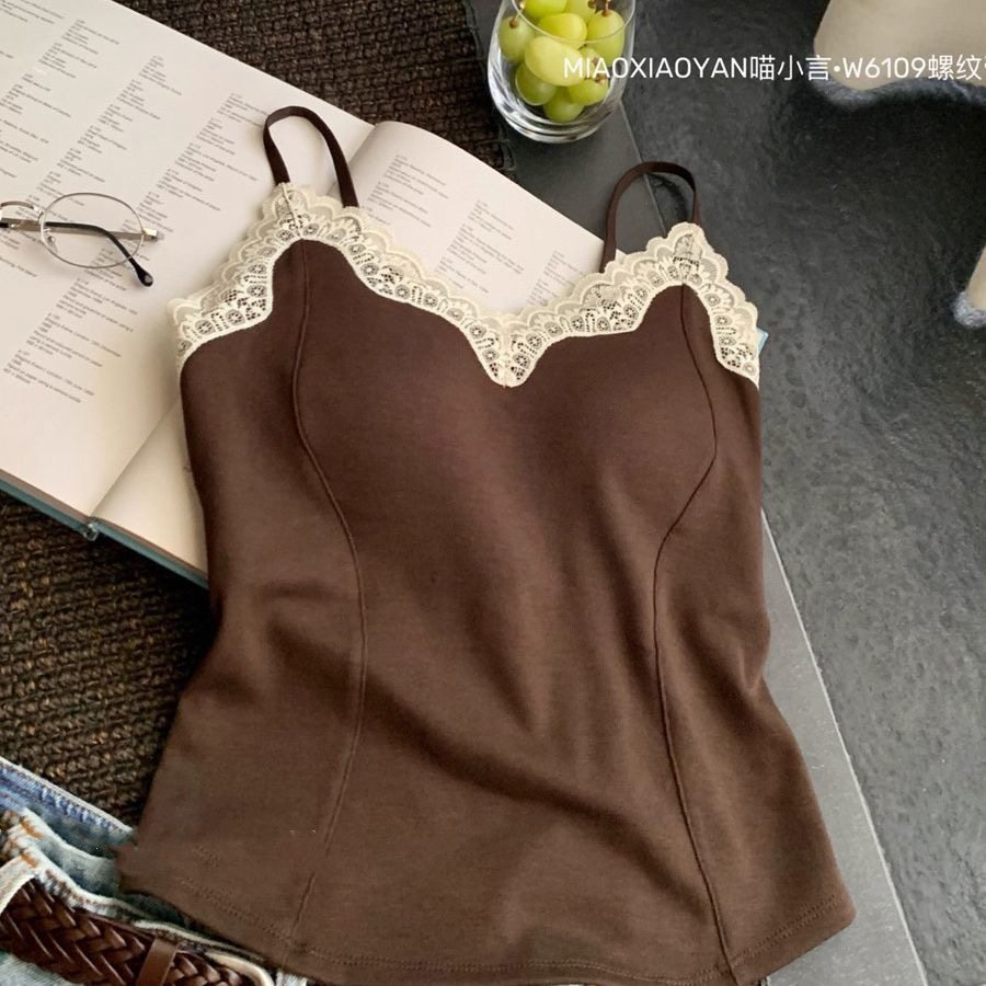 小心机！纯欲蕾丝磨毛保暖背心女带胸垫免穿文胸一体打底内搭吊带,淘宝优惠券,粉丝福利购,淘宝优惠卷