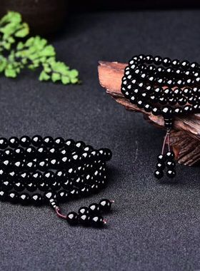 天然黑曜石108颗佛珠佛珠手链