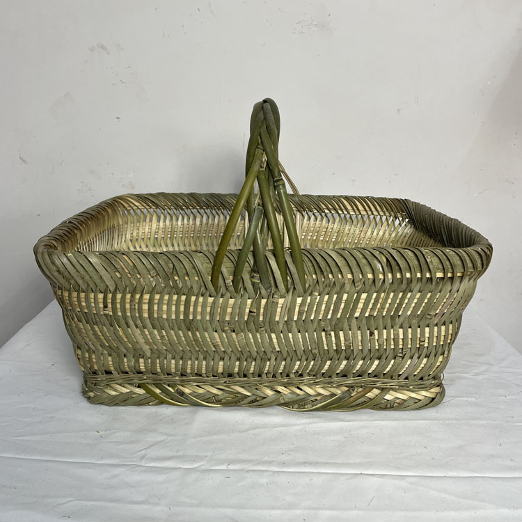 海鲜竹筐鸡蛋筐全竹皮编织方筐方篮采摘茶叶篓提篓子筐水果摆放篮 - 图1