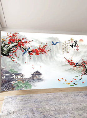 客厅3d立体水墨中国风山水画墙贴