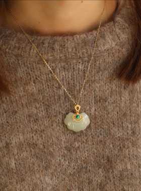 国货崛起鎏金天然玉石气质如意锁