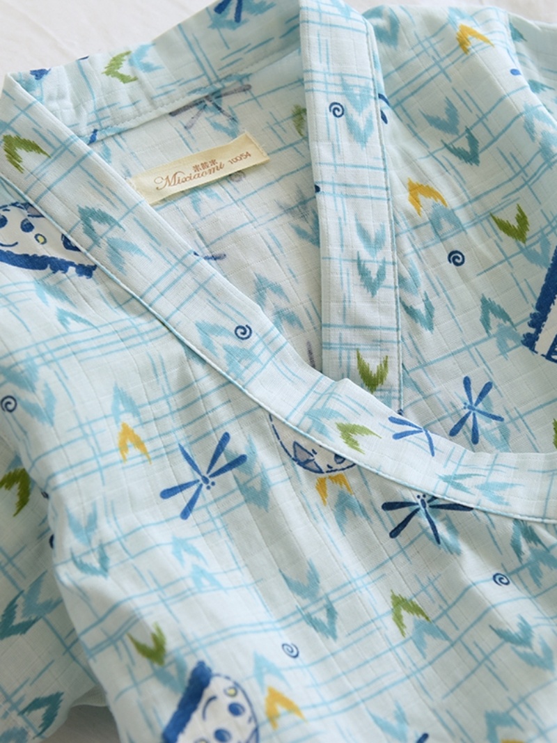 米筱米夏季薄款全棉双层纱布儿童短袖睡衣纯棉和服宝宝男童家居服-图2