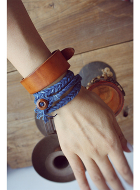 复古做旧真皮手镯民族风invia