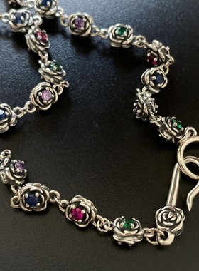 新年饰品小宝家爆款彩虹锆石玫瑰花钩重工项链女锁骨链轻奢设计感