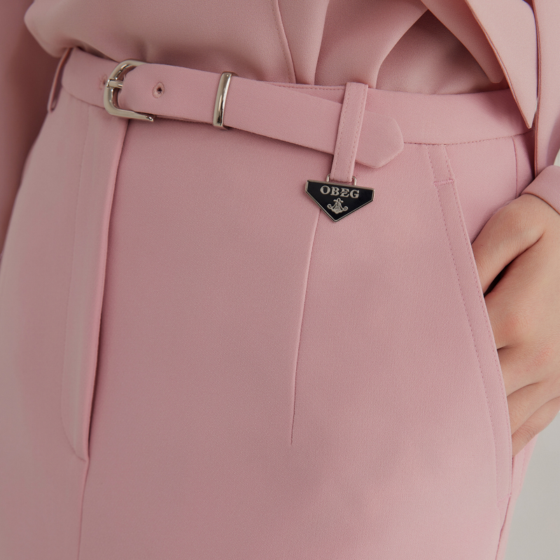 OBEG欧碧倩高腰中长款气质半身裙垂坠感醋酸西装裙女秋季10483050 - 图2