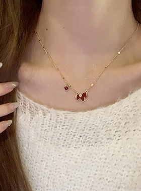 红色亚克力小马爱心吊坠锁骨链