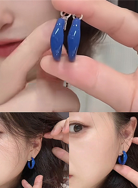复古显白宝蓝色滴釉耳圈