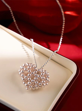 编织桃心珍珠爱心项链女