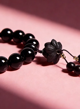 【莲心】黑玛瑙黑曜石檀木手串