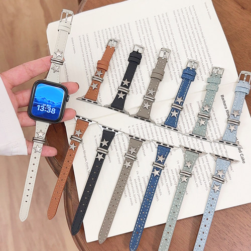 日系牛仔星星皮革小蛮腰小众iwatch表带S10适用苹果SE手表789女款 - 图2