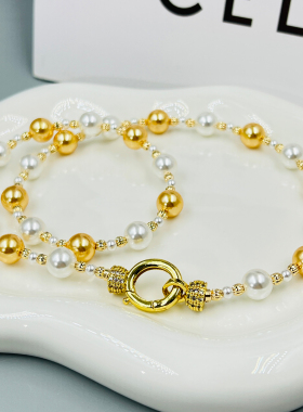 高级感正圆珍珠项链时尚轻奢混彩