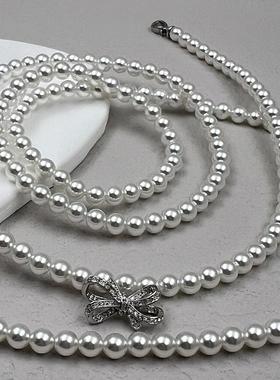 长款多层叠戴珍珠项链毛衣链