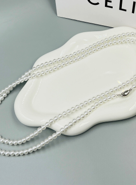 白色珍珠项链女叠戴圆珠链毛衣链