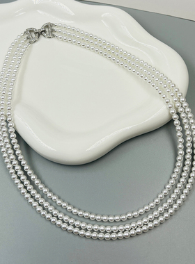 轻奢优雅小众珍珠多层项链配饰