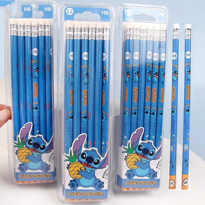 Disney铅笔HB圆杆小学生幼儿一年级爆款史迪仔史迪奇橡皮炫酷文具 - 图2