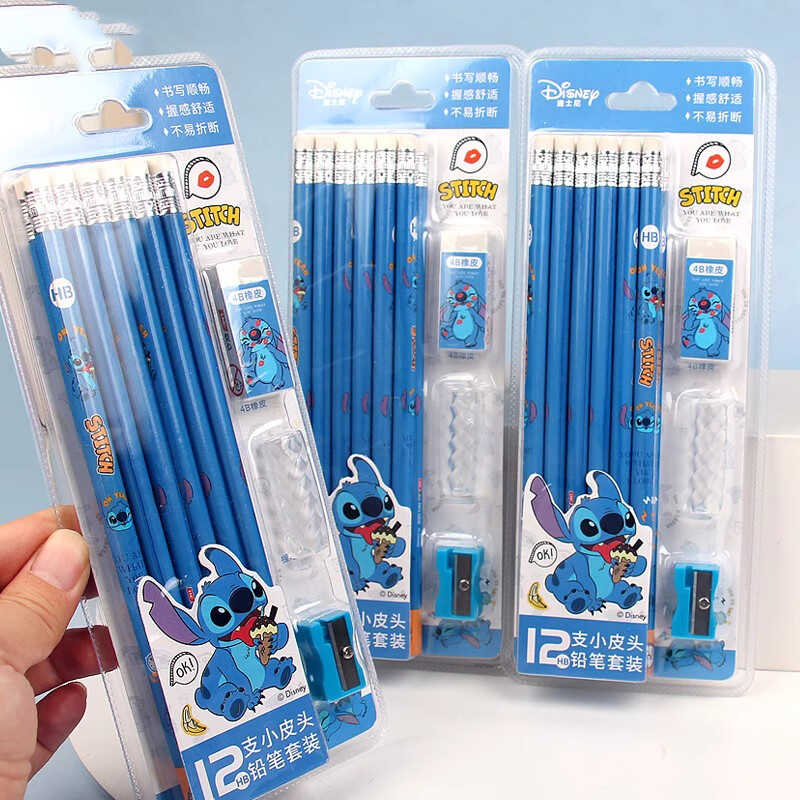 Disney铅笔HB圆杆小学生幼儿一年级爆款史迪仔史迪奇橡皮炫酷文具 - 图3