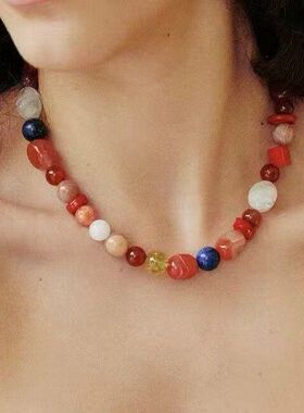 2026新款浪漫宇宙彩色串珠项链小众设计高级感锁骨链气质毛衣链