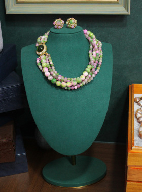 中古天然石琉璃串珠意大利老奶奶项链扭扭链多层项链锁骨链耳环套