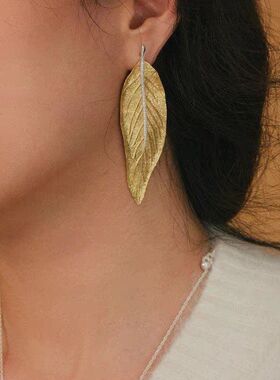 活山系列饰品月桂叶双色抽拉调节长项链耳环小众高级感百搭配饰女