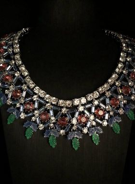 高级重工设计时尚轻奢铜材质彩钻镶嵌颈链复古风短款项链百搭首饰