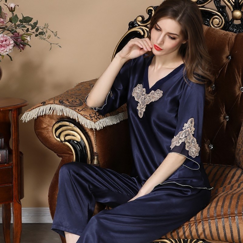 冰丝秋天仿真丝绸睡衣套装宽松睡衣 姬斯德妮睡衣/家居服套装