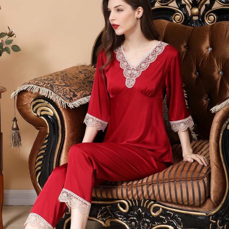 冰丝春秋冬长袖仿真丝绸大码女睡衣 姬斯德妮睡衣/家居服套装