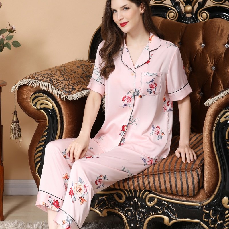 冰丝夏天仿真丝绸短袖长裤睡衣 姬斯德妮睡衣/家居服套装